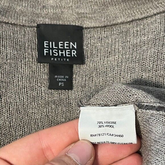 Eileen Fisher Womens Brown Wool Blend Lightweight Textured Cardigan Sz Petite S - Picture 6 of 6